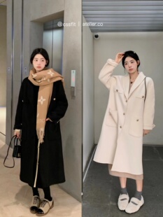 迟伞伞  香榭丽舍 气质奶昔白贵气雅典黑大衣外套女冬季