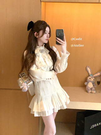 迟伞伞 25/ss 英格丽午后 重工宫廷领蕾丝花边衬衫连衣裙气质短裙