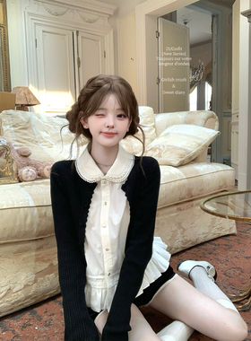 迟伞伞26/ss 绢羽笔尖 小卓花边拼纱下摆刺绣领纯棉白衬衫上衣