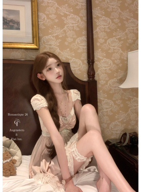 迟伞伞26/ss 绯月莓莓 Ch1oe少女粉色蕾丝花边无袖系带连衣裙短裙