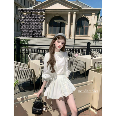 迟伞伞蕾丝拼接蝴蝶结衬衫半裙