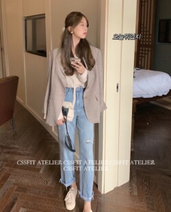 回归~抓破磨毛牛仔九分裤 直腿神裤 迟伞伞