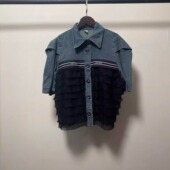 POLO领衬衫 「MINER」亏本清仓 女 个性 拼接网纱牛仔短袖 时尚 韩版