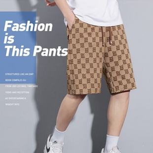 子休闲沙滩大裤 男加肥加大宽松型青少年冰丝直筒五分裤 衩 短裤 大码