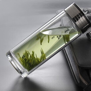 思宝玻璃杯墨晶男女士双层加厚透明水晶茶杯商务车载便携泡茶杯