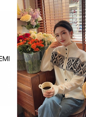 MISS RUILI 定制 秋冬新款复古提花针织开衫毛衣外套F1302