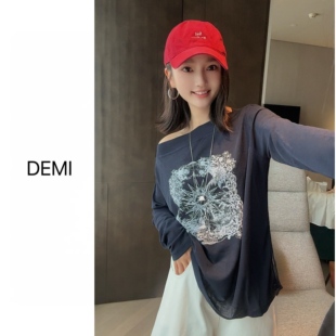 MISS RUILI定制 夏季新款长袖T恤衫宽松休闲百搭上衣F1926