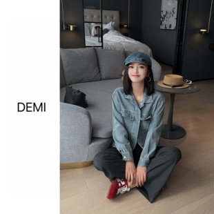 复古做旧美式 MISS 新款 定制春季 休闲宽松显瘦牛仔外套F1713 RUILI