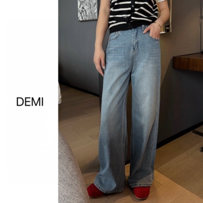 MISS RUILI定制 春季新款复古高腰宽松显瘦百搭阔腿牛仔裤F1747