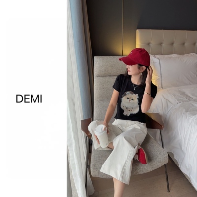 MISS RUILI定制 春季新款卡通印花短袖上衣休闲时尚百搭T恤F1766