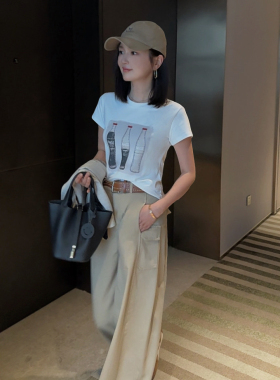 MISS RUILI定制 新款韩版美式复古风可乐印刺绣花短袖T恤F1844
