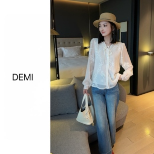 高级显瘦气质蕾丝系带衬衫 早春新款 宽松上衣F1728 RUILI定制 MISS