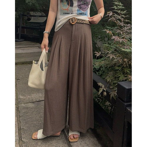 MISS RUILI定制   新款韩系松弛感亚麻老钱风透气舒适直筒裤F2214
