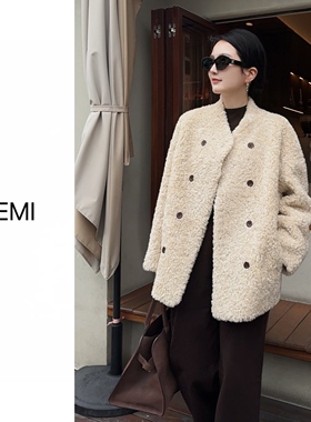 MISS RUILI 定制 秋冬气质高级感轻奢羊羔毛外套中长款上衣F1309