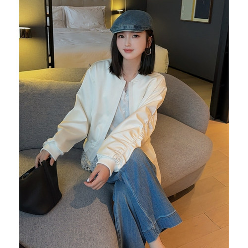 MISS RUILI定制 早春新款纯色基础立领百搭棒球服休闲短外套F1731