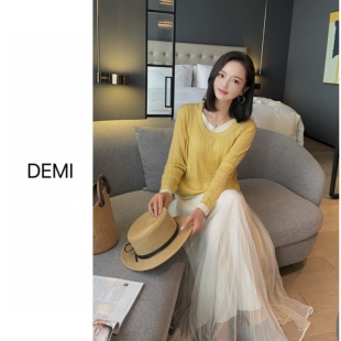 假两件撞色麻花薄款 早春新款 气质温柔上衣F1692 RUILI定制 MISS