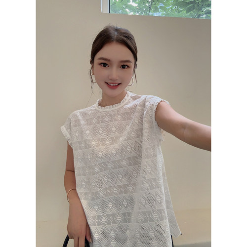 MISS RUILI定制  新款时髦洋气蕾丝拼接高级百搭无袖上衣F2327