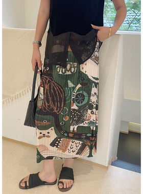 MISS RUILI定制   新款三宅风印花法式度假风慵懒气质半身裙F2348