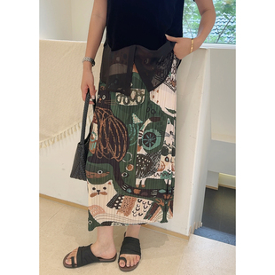 MISS RUILI定制   新款三宅风印花法式度假风慵懒气质半身裙F2348