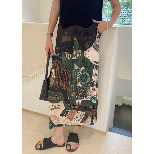 MISS RUILI定制   新款三宅风印花法式度假风慵懒气质半身裙F2348