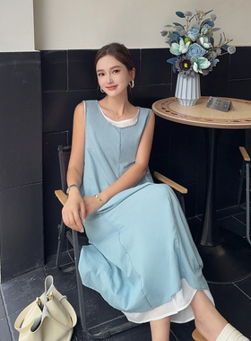 MISS RUILI定制  新款高端欧货后背系带假两件背心连衣裙F2334