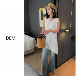 V领蕾丝边不规则长背心裙叠穿无袖 新款 内搭F1696 RUILI定制 MISS