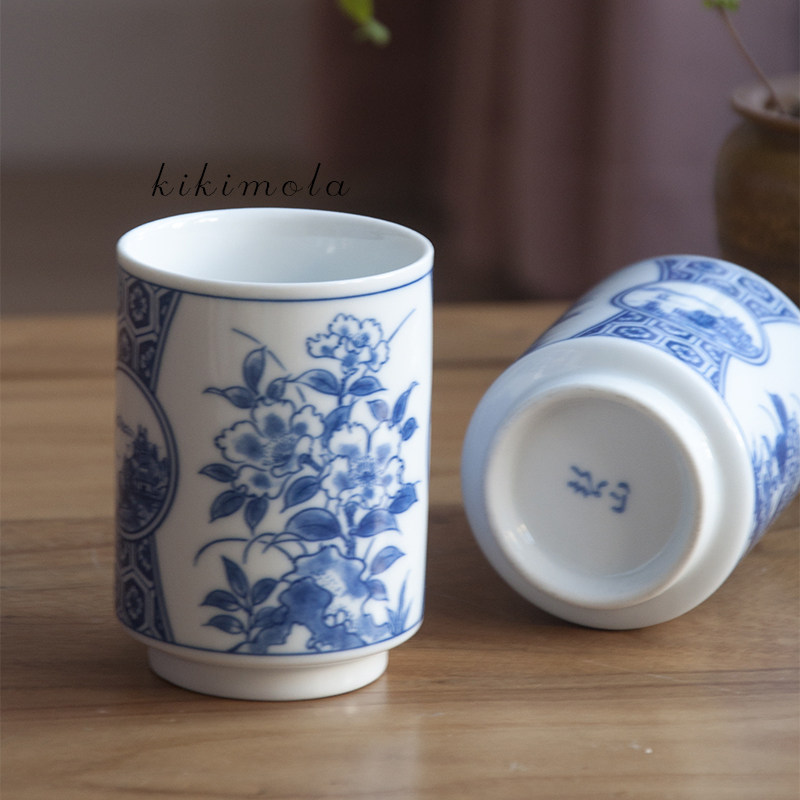 日本青花手绘陶瓷茶杯
