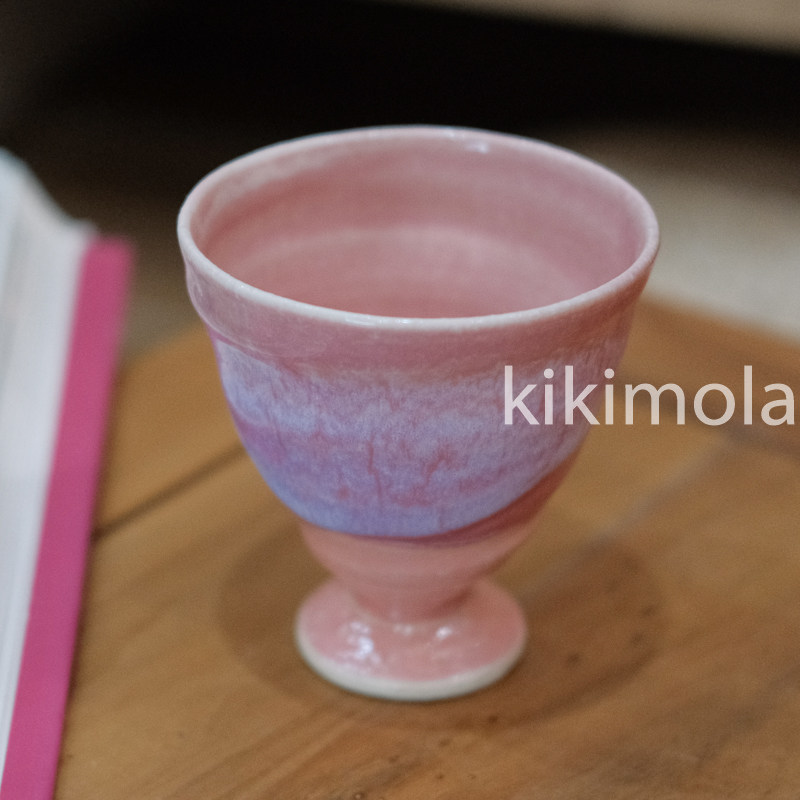 1278-2-3日本制陶瓷粉红色手作高脚咖啡杯水杯冰淇淋杯