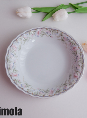 ⭐日本中古Narumi鸣海椭圆盘深盘粉色碎花田园风汤盘餐盘1A4444