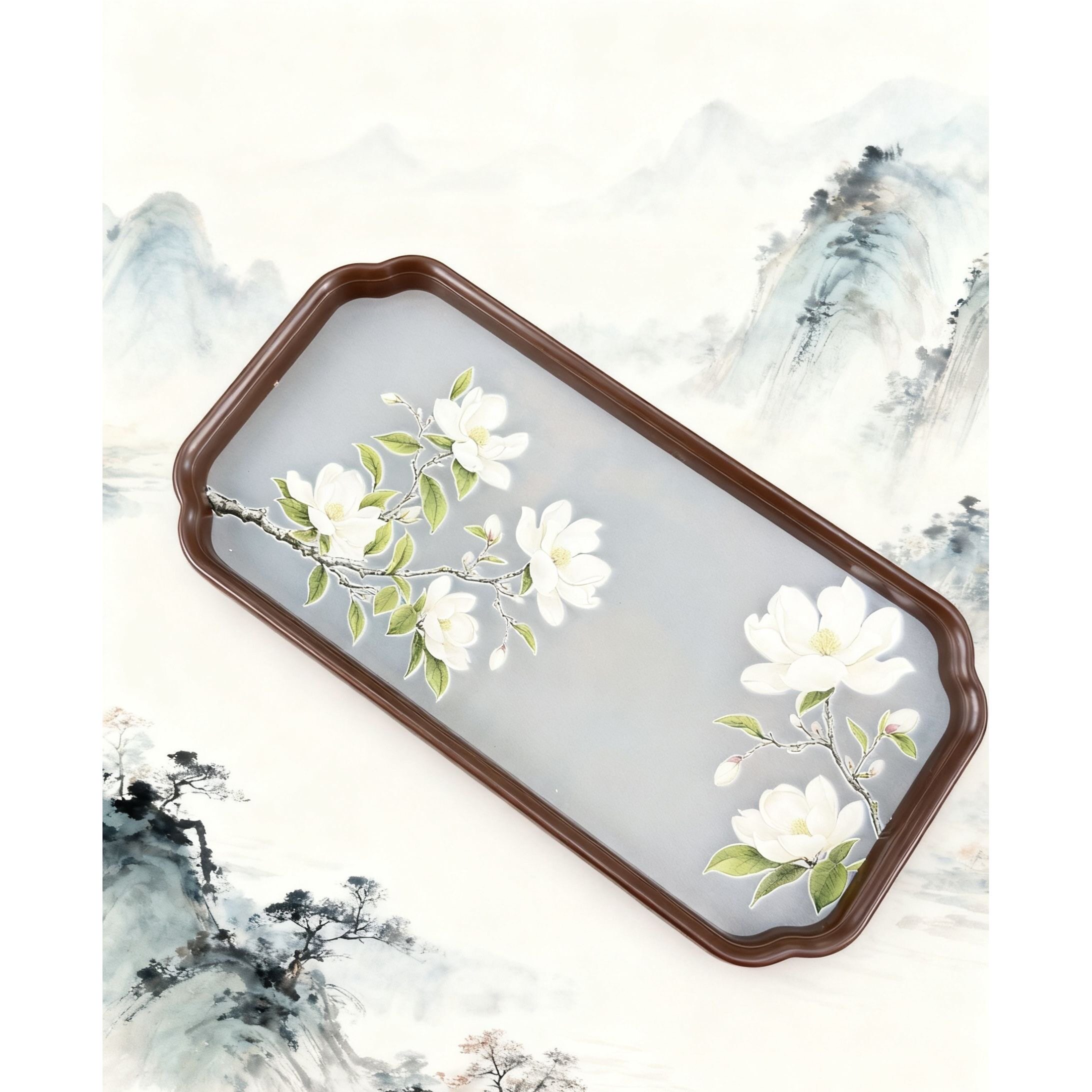 新中式玻璃玉兰花茶盘2026新款家用托盘客厅茶具简约茶室点心盘