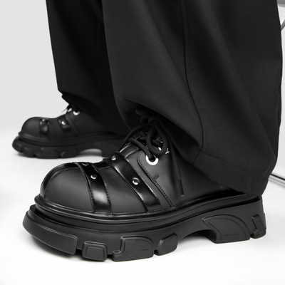 暗黑朋克鞋男暗黑厚底松糕皮鞋小众潮鞋老爹鞋男超火增高德比鞋潮