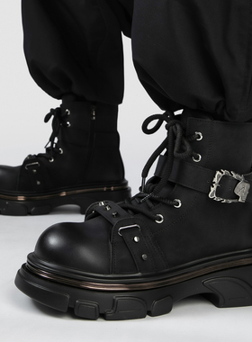 马丁靴男2025新款真皮英伦风休闲厚底增高黑色时尚潮流高帮机车靴