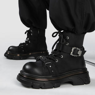 马丁靴男2025新款真皮英伦风休闲厚底增高黑色时尚潮流高帮机车靴