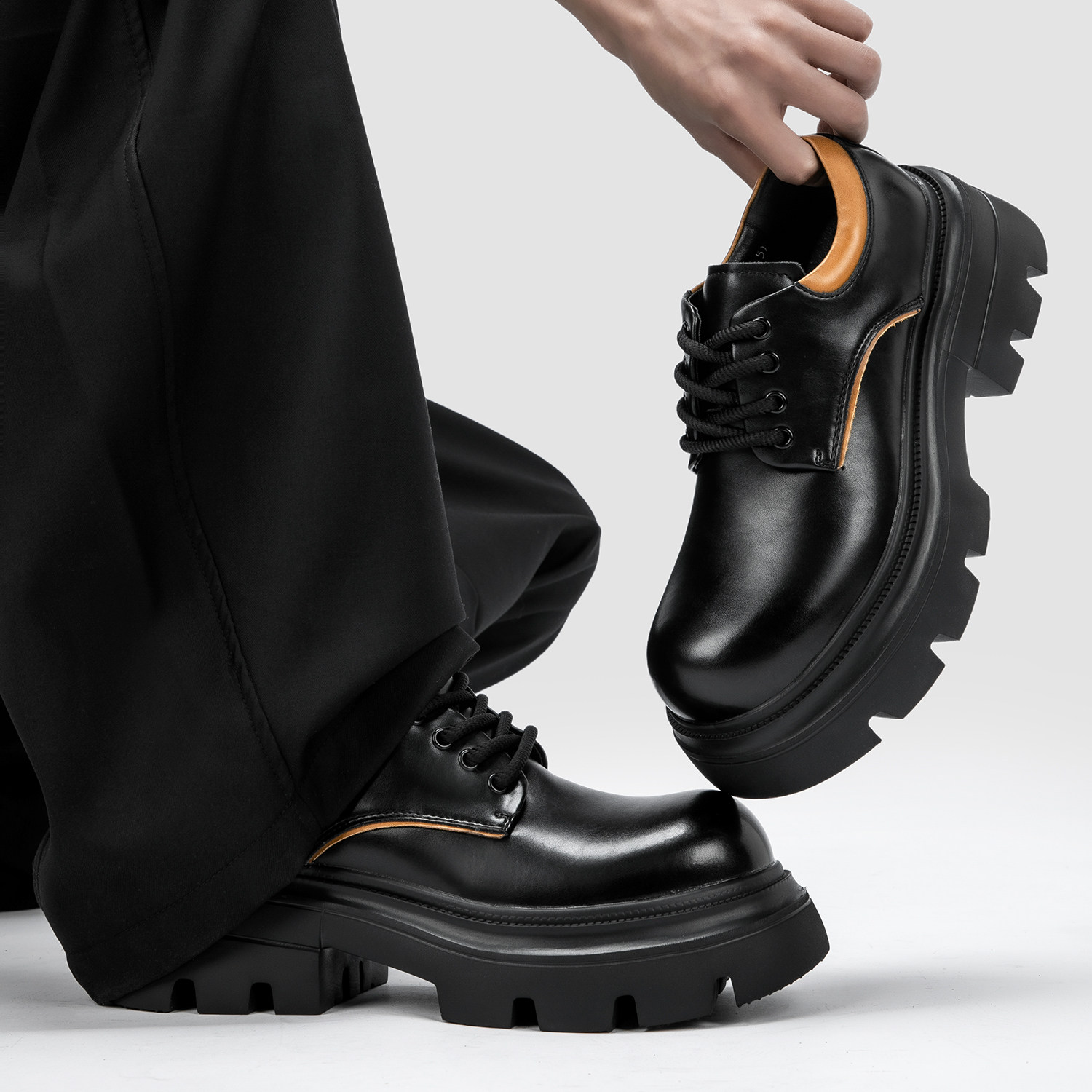 厚底德比鞋男士休闲2025冬季新款增高潮鞋年轻款百搭鞋子真皮皮鞋