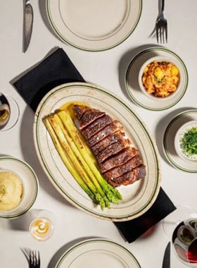 宽边绿线耐高温牛排盘美国TUXTON牛扒盘西餐厅创意椭圆西式陶瓷盘