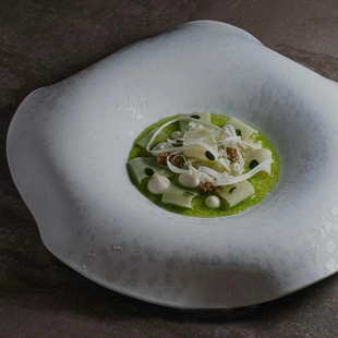 法式陶瓷喷点白波浪飘逸中心圆盘位上菜盘点心盘双面使用创意餐具