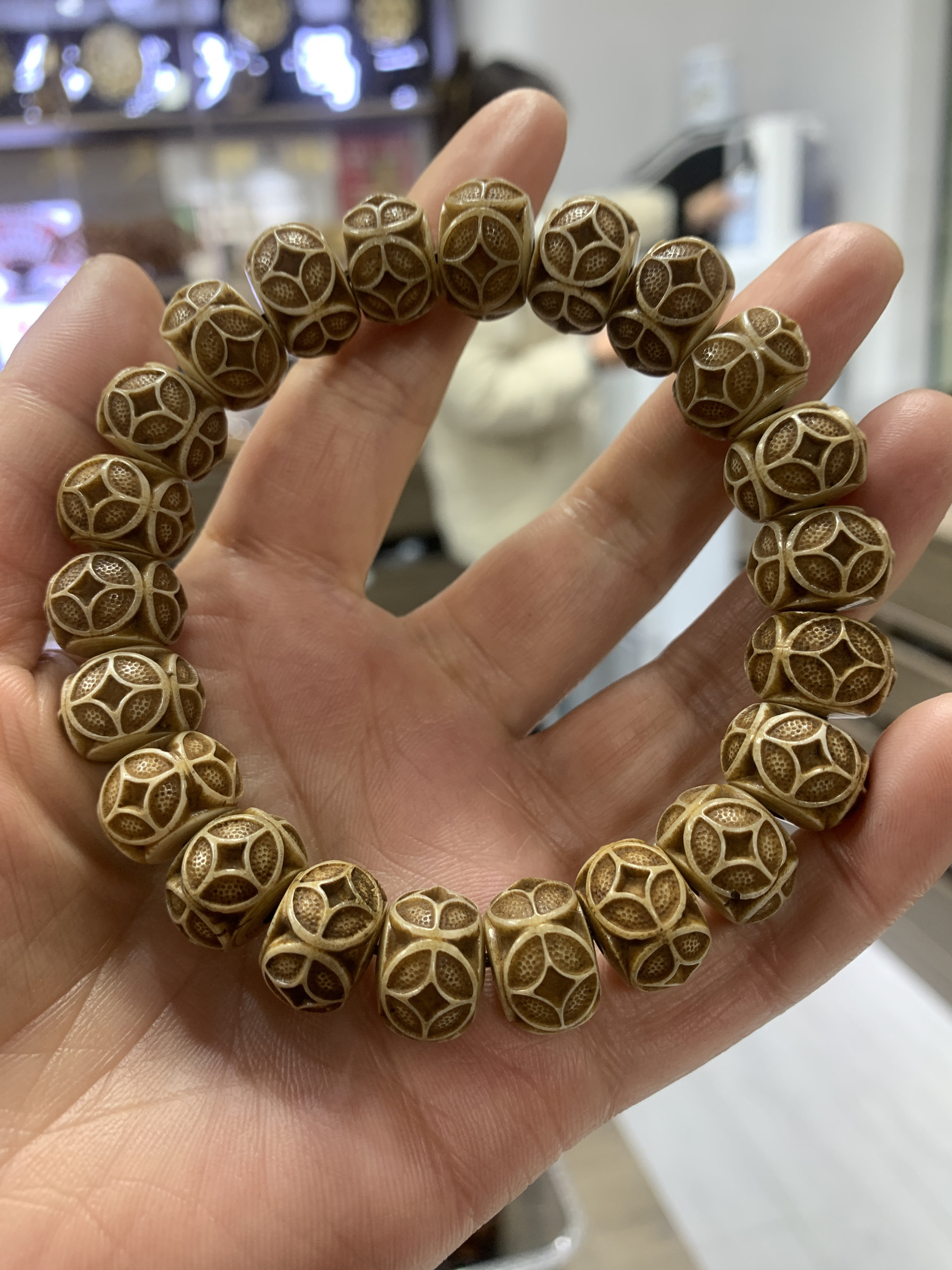 文玩驼骨雕刻财源滚滚铜钱金饭碗男手串路路通高档钱钱串子钱币