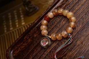 藏区天然羊角手串单圈甘蔗纹路清晰藏式桶珠圆珠子男女款复古手链