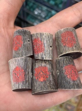 藏区天然老料牛角扎基拉姆三通摆件整角原角摆件文玩收藏把玩