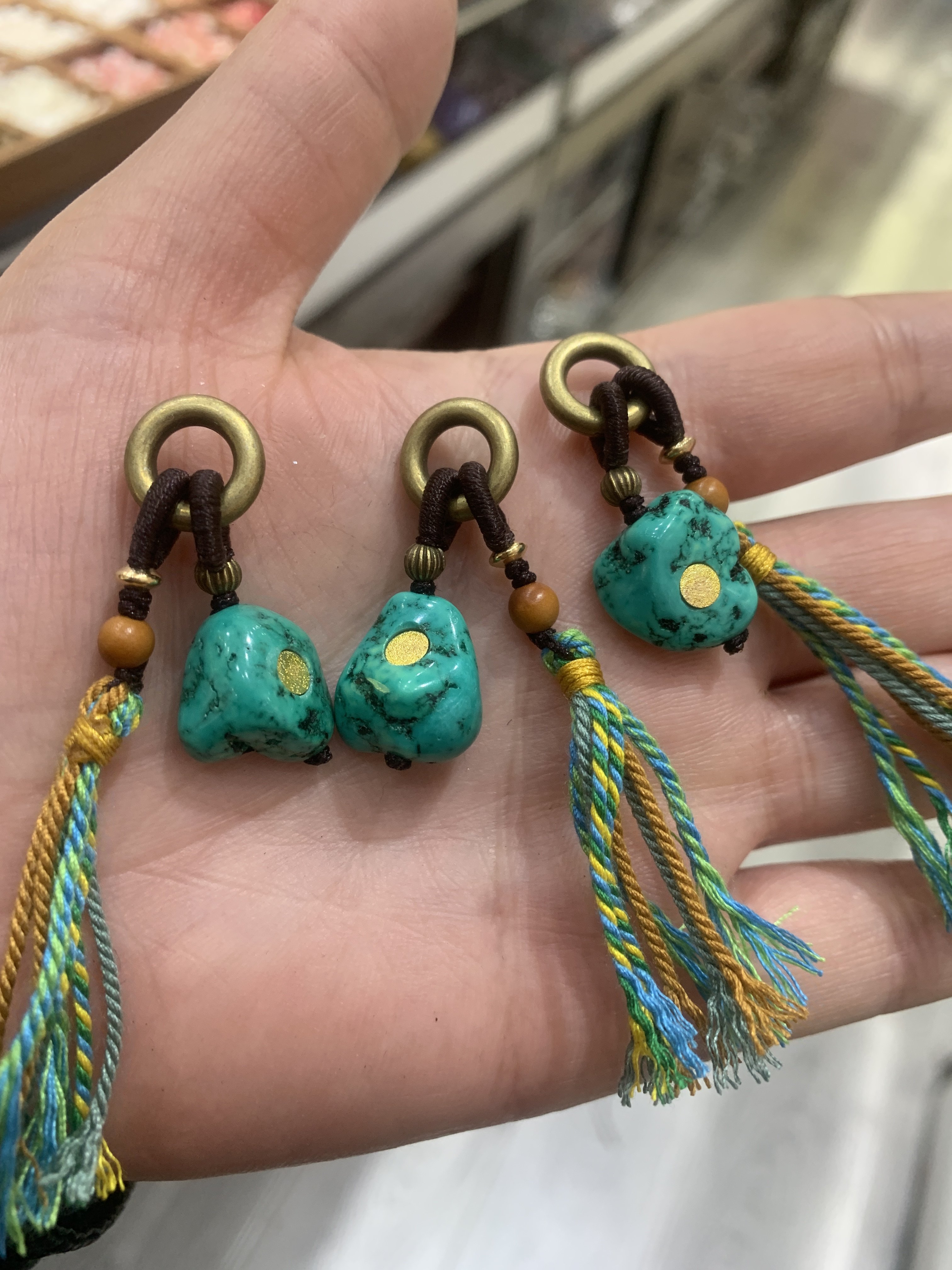 天然绿松石随行钥匙扣小提溜流苏diy手工编织挂件文玩串珠配饰品