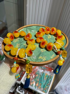 天然鸡油黄蜜蜡爱心手串琥珀原石蓝珀桃心手链血丝珀情侣文玩手饰