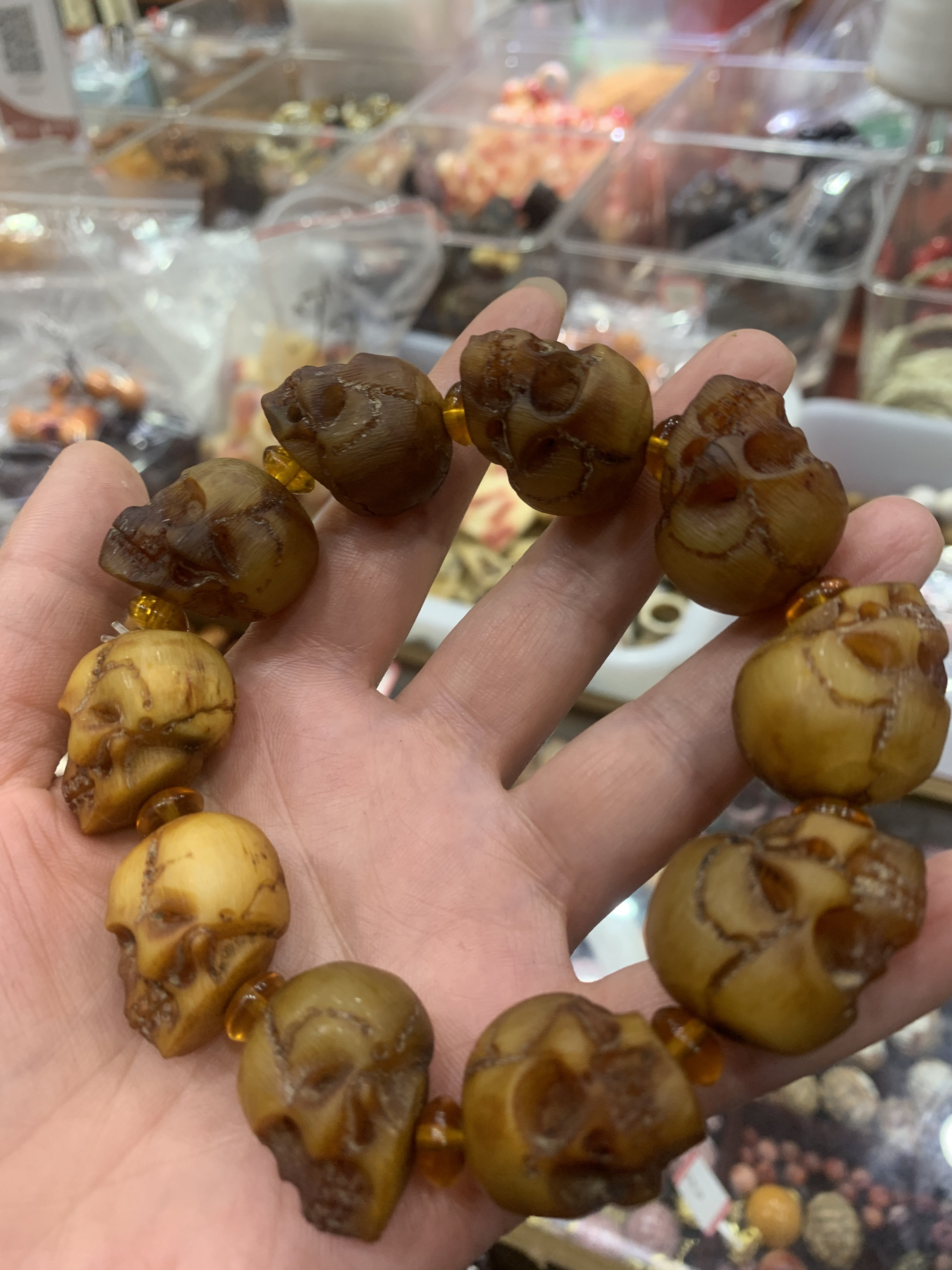 天然牛角手串男女款骷髅头尸陀林主恶灵文玩骨质手链佛珠念珠饰品