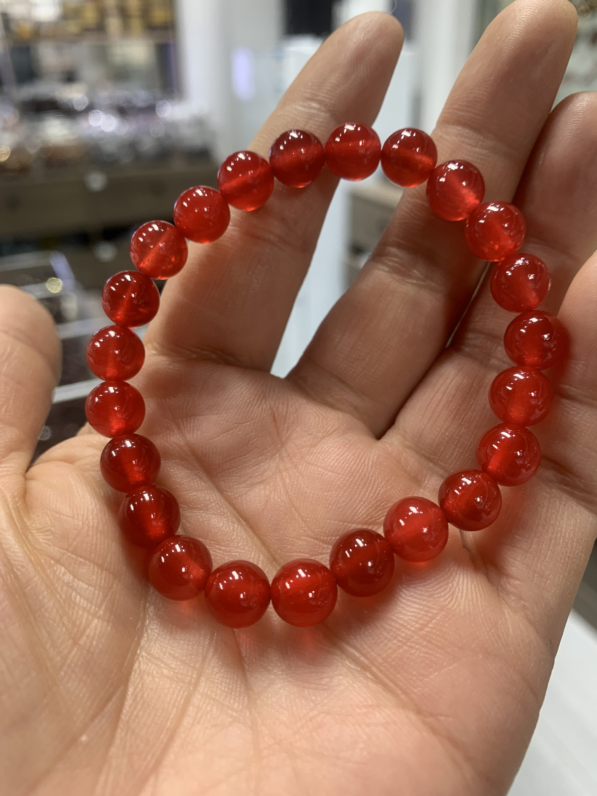 纯天然樱桃红鱼惊石手串男女同款正宗青鱼石手工打磨抛光精品手链