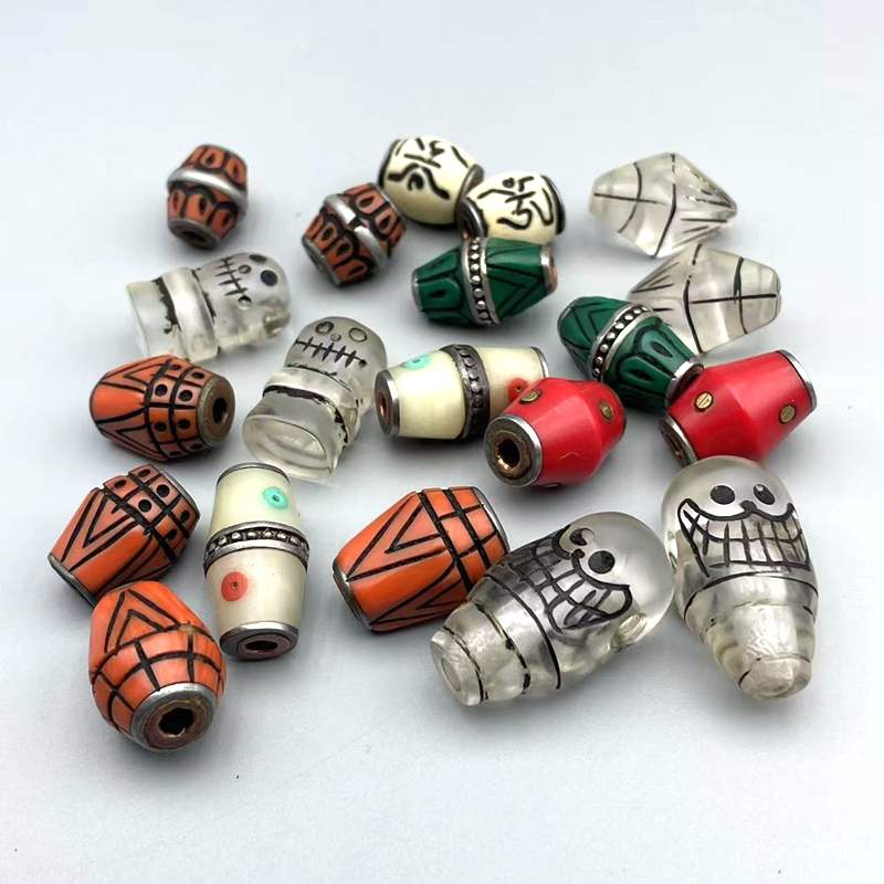 藏传料器老物件文玩配饰天珠擦擦阿呆隔珠卡子藏式手串项链配件