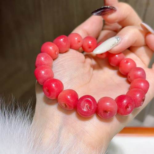 2026新年礼物红苹果菩提根手串闺蜜款单圈文玩菩提子精品圣诞手链