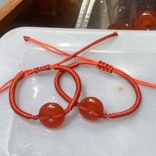 天然鱼惊石手链女情侣手串男女本命年编织儿童红绳手绳青鱼石