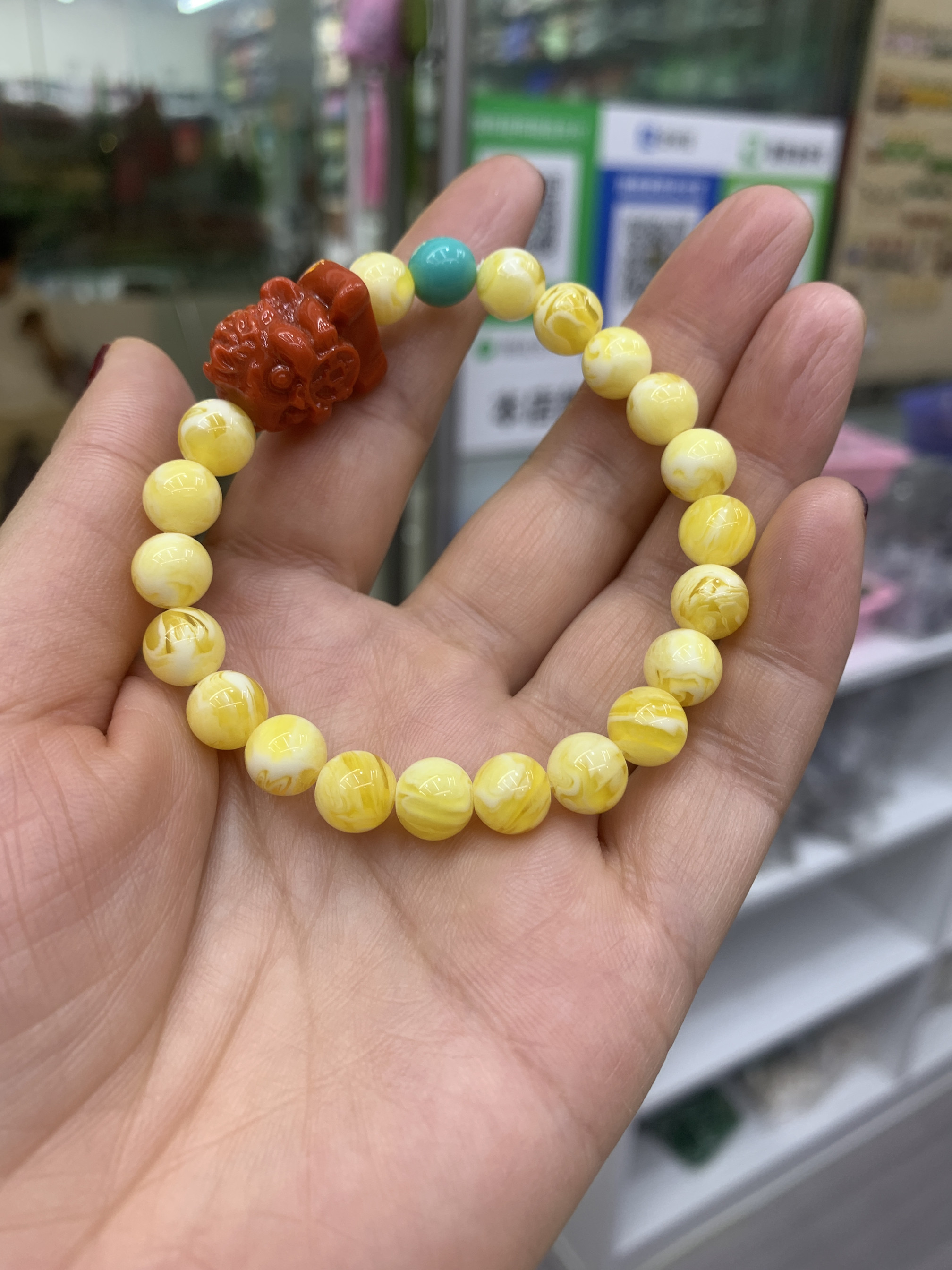 天然俄料蜜蜡手串鸡油黄白花金绞蜜半蜜半珀手链男女同款