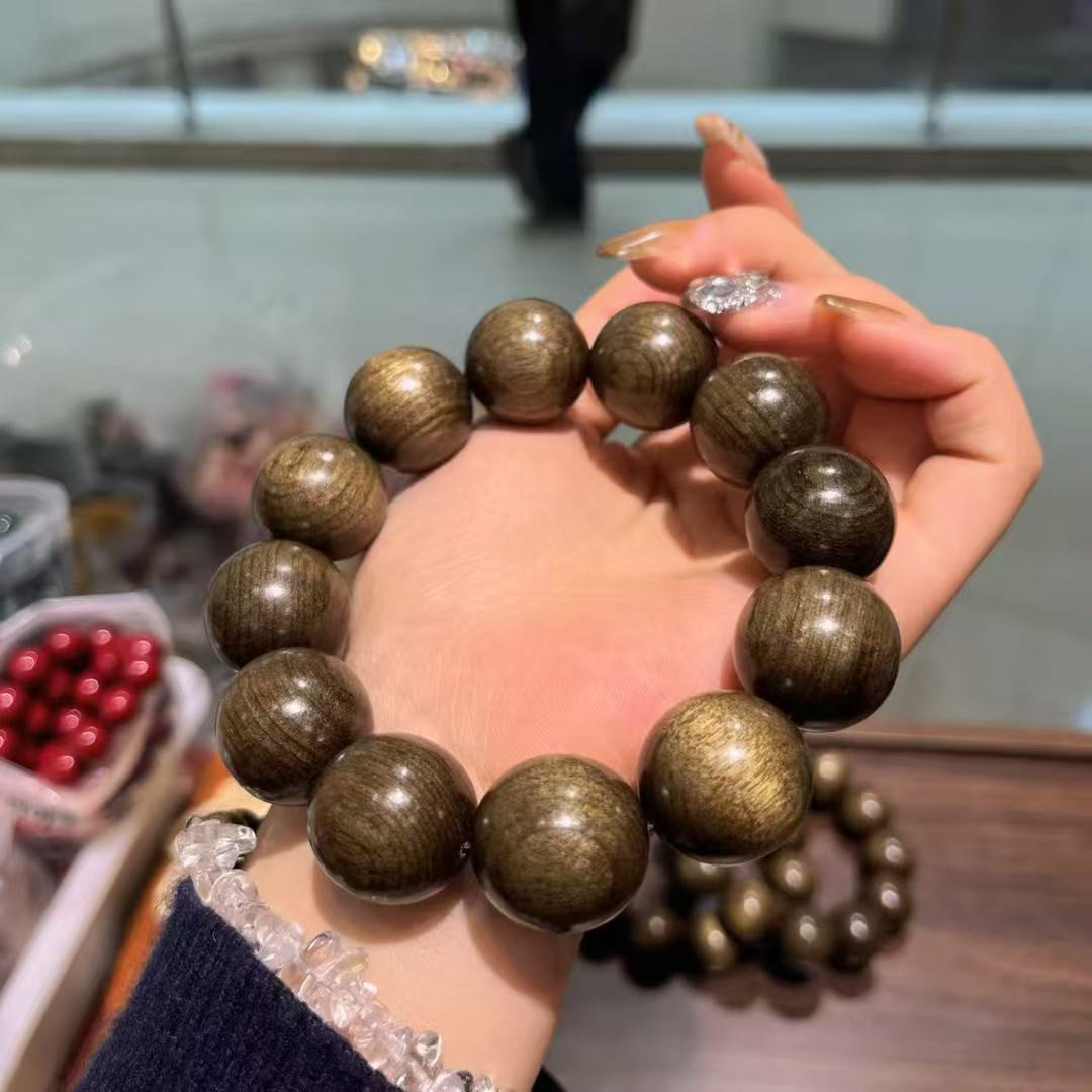 正宗精品金丝楠 阴沉木绿料手工打磨 佛珠手串男女情侣款手链