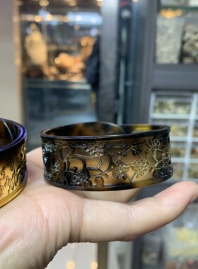 山龟壳花色开口手镯满血文玩手把件复古工艺摆件饰品