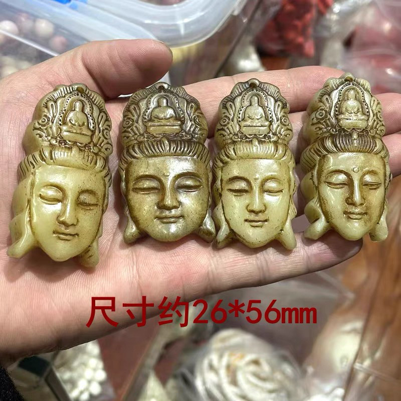 保真回流老骨高油老料驼骨雕刻观音吊坠藏传骨雕文玩把玩收藏菩萨
